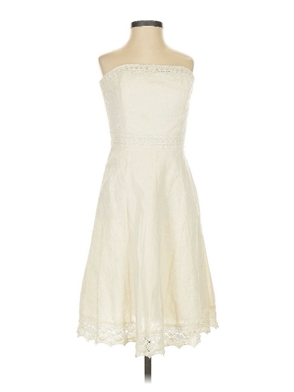 White House Black Market Strapless Lace Midi Dress in Ivory-Cream